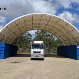 Refugio de almacenamiento de contenedores con cúpula de doble armadura
