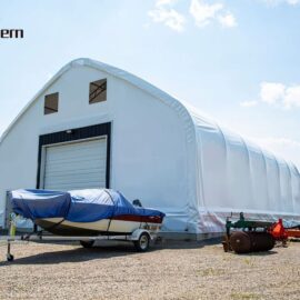 Refugio de almacenamiento de tela con doble armazón, ancho del edificio: 30′